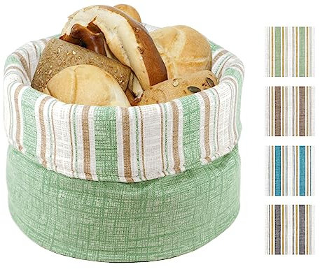 Lashuma Cesta de pan retro a rayas, color verde, moderno cesto de tela, cesta plegable reversible,