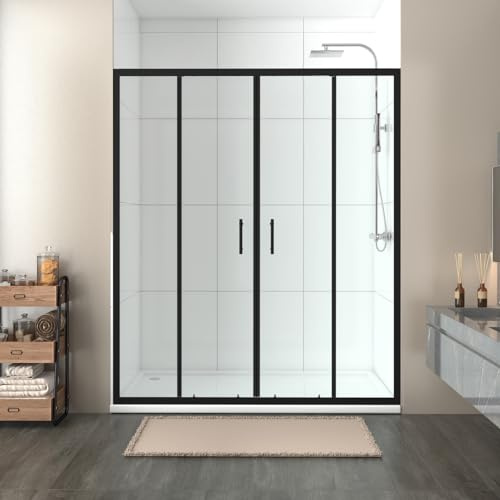 NRG 1600 x 1900mm Shower Enclosures Double Sliding Shower Door Matte Black Framed