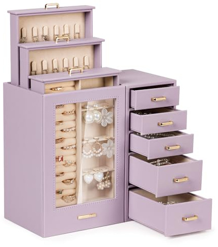Homde Jewelry Organizer large for Dresser: Big Jewelry Box for Women - Holder with Drawers - Elegent Necklace Earring Ring Display Modern Gift (Grey Purple)