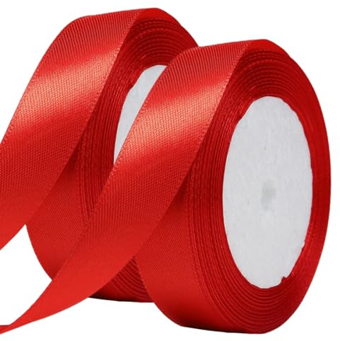 RDNKVB 2pcs Nastro Nastro di Raso Rosso per Artigianato Decorazioni Natalizie Adatto per confezionare Regali Feste di Compleanno Decorazioni Nuziali