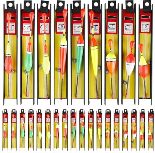GOMETY 27 Pièces Flotteurs de Pêche avec Plomb, Ligne de Pêche et Hameçons, Bouées Mousse (5#, 7#, 9#) pour Truite, Sandre, Anguille, Flotteur Peche pour Rivière, Étang, Eau Douce
