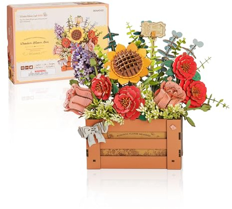 rowood Puzzle de fleurs 3D en bois avec vase, idéal pour la décoration de la maison, kit de modèle de fleurs artificielles pour adultes et enfants pour construire des cadeaux créatifs pour femmes