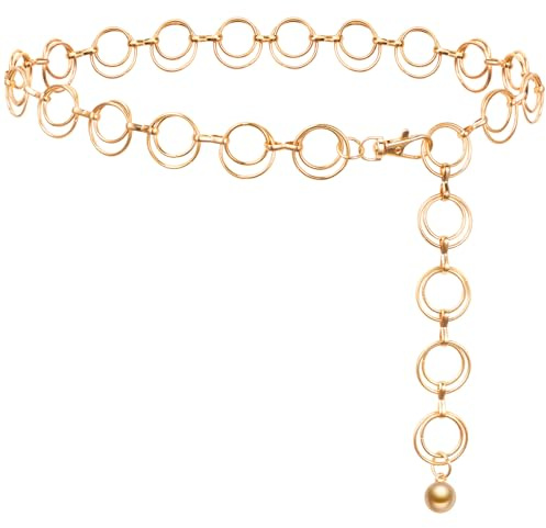 MELLIEX Cinturón de Cadena para Mujer, Cinturón de Metal Moda Cinturón de Cadenas de Cintura Ajustable para Falda Vestido, Oro