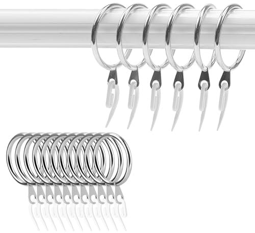 50 Pack Curtains Rings and Hooks 38mm Internal Diameter Metal Large Curtains Rings and 50 Pack Plastic Hooks for Curtains Poles,Shower Curtains Rods and Drapery (Silver)