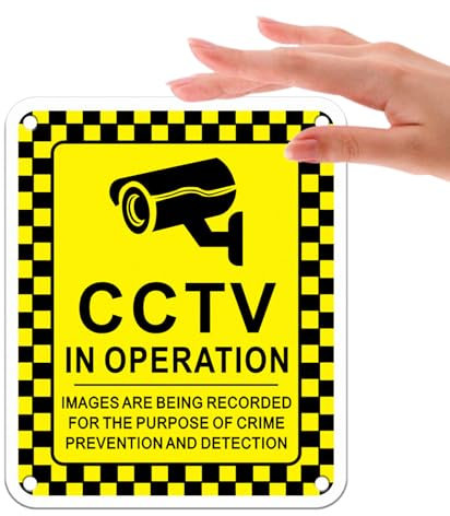 Goodvia CCTV In Operation Sign 12x10cm Metal Outdoor Self Adhesive with Pre-Drilled Holes Waterproof Rustproofing and UV Protection Yellow x1pcs