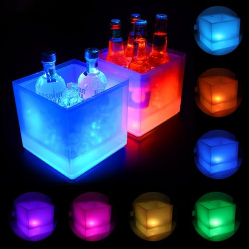 LED Leuchtender Eiskübel, 3.5L LED Sektkühler, Multicolor LED Sektkübel, Batteriebetriebene Betrieben Leuchtender Eiskübel Bierkübel für Champagner,Wein,Getränke,Bier,Für Party,bar Club（1 Stück）