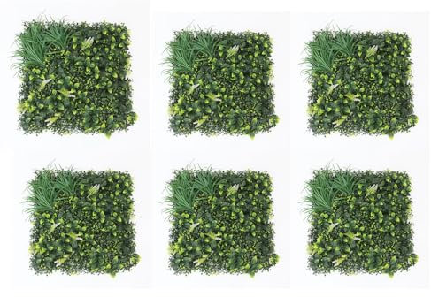 Paquete De 6 Paneles De Pared De Planta Simulada, 20×20 Pulg. Paneles De Pared Vivos De Hierba Verde Artificial, Panel De Plantas De Seto,Paneles De Pared De Césped De Diversos Estilos,Para Decoración