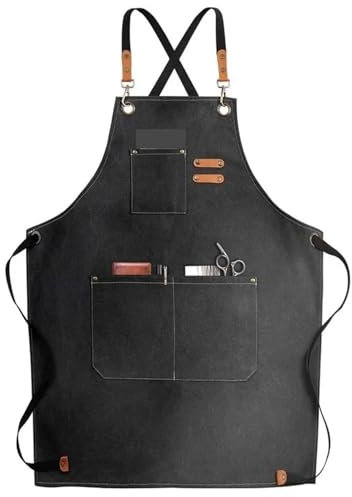 LSNNMU Tablier De Travail Tablier de Cuisine en Toile for Homme et Femme, avec Poches à Outils, idéal for s'essuyer Les Mains(Black)
