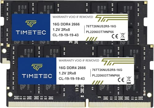 Timetec Premium 32GB KIT (2x16GB) DDR4 2666MHz (PC4-2666V) PC4-21300 SODIMM Laptop RAM – 260-Pin 1.2V CL19 Non-ECC Unbuffered Memory Module for Laptop, Notebook, Mini PC, All-in-One