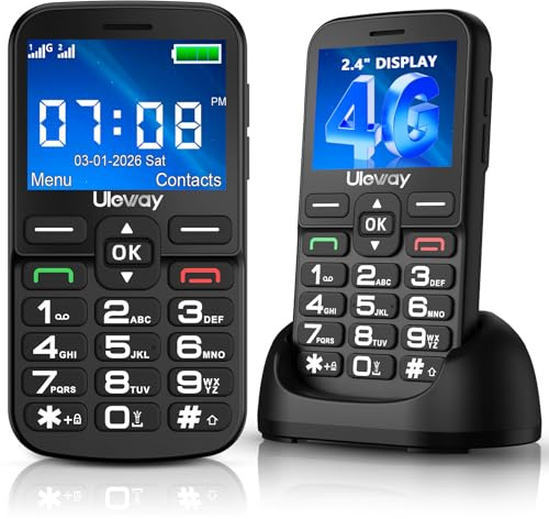 4G Teléfono Móvil para Personas Mayores con Teclas Grandes, Grande de 2,4 Pulgadas, Fácil de Usar Celular para Ancianos con Volumen Alto, Llamada Rápida, Botón SOS, Sistema Sencillo, Base Cargadora