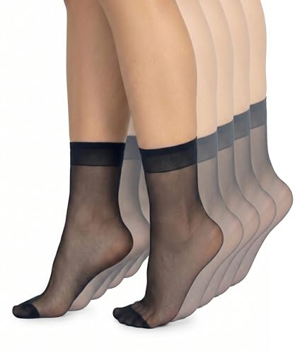 NOQ Confezione da 5 Paia di Calzini Donna – Calzini Fini in Nylon Trasparente, Traspiranti ed Elasticizzati, Comfort Quotidiano per Sneakers, Ballerine e Ufficio