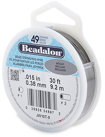 Beadalon 49 Strand Stainless Steel Bead Stringing Wire, .015 in / 0.38 mm, Bright, 30 ft / 9.2 m