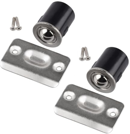 HOMOTEK 2 Pack Drive in Ball Catch with Strike Plate for Closet Doors, Satin Nickel, 13/16 x 1-1/8,Die-cast, Adjustable Tension Ball