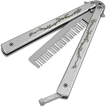 Funtuan Dragon Totem Stainless Steel Practice Butterfly Knife Trainer and Comb Knife Trainer (Silver)