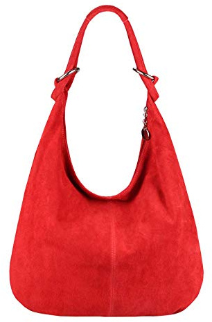OBC Made in Italy Damen XXL Ledertasche Leder Wildleder Shopper Tasche Schultertasche Umhängetasche Hobo-Bag Beuteltasche (Rot)