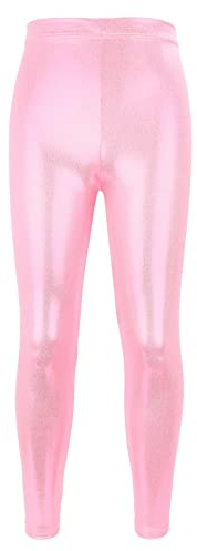 NewL Enfants Filles Pantalon de Danse Gymnastique Shiny Metallic Dance Leggings Skinny for Performances Costume (Rose, 3-4 Ans)