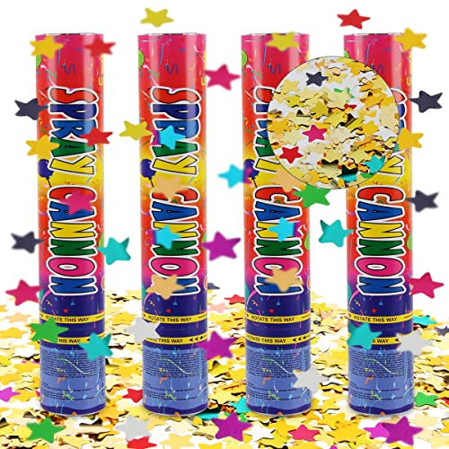 Konfettikanone, Hillylolly 4 X Party Popper Konfetti, Konfettikanone Sterne 28 CM, Party Popper Bunt, Konfetti Kanone Glitzer, Konfettibombe für Hochzeit, Geburtstag, Party, Silvester