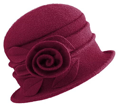 Gajaous Femmes Cloche Chapeaux Seau Chapeau Béret Français Vintage Floral Robe en Laine Classique Chapeau des années 1920, A Wine Red, taille unique