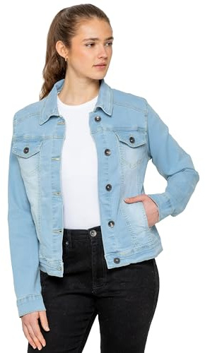 989Zé ENZO Womens Designer Denim Jacket Ladies Stretch Casual Button Up Western Classic Jeans Coat (M, Light Blue)