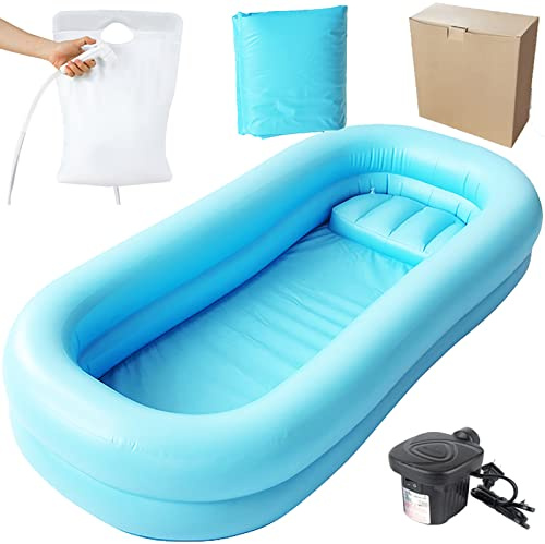 KEAVY Medical Inflatable Tub, Portable Shower Bed with Shampoo Basin, Portable Bathtub Adult Disabled, Patients, Seniors, Handicapped, Inflatable Bath Tub Bedside Bathing,Inflatable Pillow