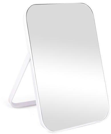 Tetnsk Kosmetikspiegel, 21 X 14,7CM Tragbarer Make up Spiegel mit 180° Verstellbarem Ständer für Schminktisch, Zuhause, Salon, Reisen, Weiß