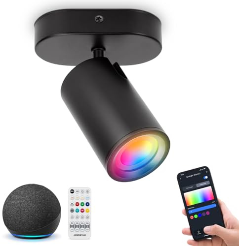 Aigostar Focos de Pared GU10 Lámpara de Techo Compatible con Alexa Bluetooth Mesh, 1 Luce Focos de Techo LED Inteligente, Regulable Colores y 2700-6500K, Apliques Interior para Salas Cocina Pasillos