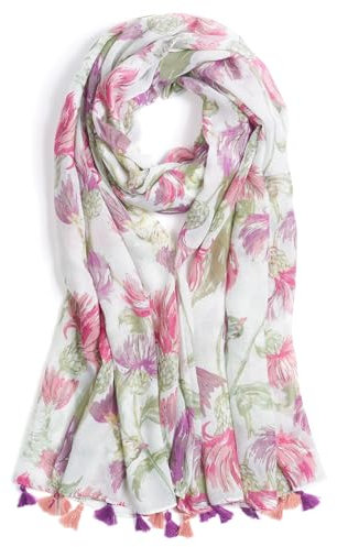 QIUTIMIY Schals für Damen Dünn Blumenmuster Bunte Schals und Tücher Halstuch mit Quasten für Frühling Sommerschal(Blume-Rosa Lila)