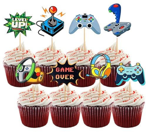 40 pezzi per videogioco cupcake topper compleanno videogioco torta decorazione gioco torta topper Happy Birthday, decorazione per torta per bambini compleanno gioco tema festa decorazione