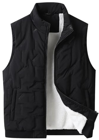 Veste sans Manches Homme Gilet Matelassé Polaire sans Manche Homme Hiver Chaud Gilets Rembourré sans Manches Homme Polaire Matelassé Grande Taille Blouson sans Manche Homme avec Poche Noir XXL