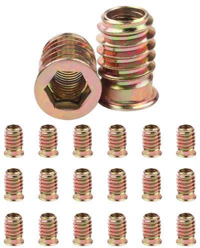 Jeboler 20Pcs M8 (8mm) x 20mm Threaded Inserts for Wood - Flanged Hex Socket Nut, Zinc Plated Carbon Steel Hex Drive Head Nut for Wood Furniture