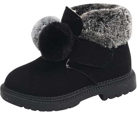 Stivaletti Bimba Caldi Comodi Leggeri E Traspiranti Stivali Pelosi Bambina Stivaletti da Neve Bambina Scarpe Invernali Ragazza Stivaletti Bambina con Imbottitura Calda (Black, 30)