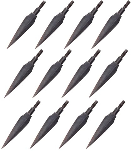 KURUGEILI 12 Pack 100/125/150 Grains Archery Traditional Broadheads Steel Points Screw-in Hunting Arrowheads Arrow Tip for Compound, Recurve Bow & Crossbow