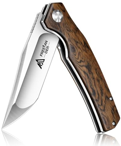 Freelander Outdoor Klappmesser Taschenmesser, Premium Survival Klappmesser aus D2 Stahl, Camping Taschenmesser mit Holzgriff