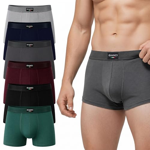 Gianci Mens Boxers Shorts 6 Pack – Soft Cotton Trunks with No-Itch Tagless Design, Anti-Chafe 3D Pouch & Stay-Put Waistband – Breathable Underwear for Men