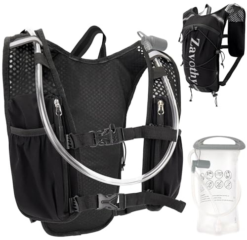 Zavothy Hydration Backpack with Rain Cover, 1.5L Lightweight Hydration Pack for Hiking, Cycling & Trail Running – Black