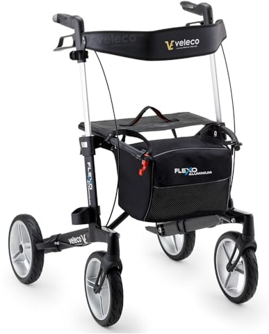 Rollator Pieghevole in Alluminio Veleco Flexo a 4 ruote, robusto e leggero (Nero)