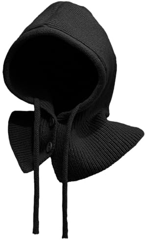 Rayson Gorro de Punto Invierno Mujeres Pasamontañas de Punto Beanie Cálido Sombrero de Invierno con Capucha Bufanda Skull Cap con Cordón(Negro)
