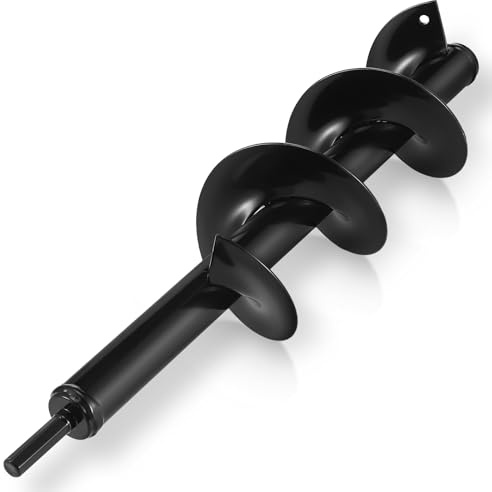 Otoolling 16 x 4 Inch Upgraded Auger Drill Bit, Intensive Blades Heavy Duty Black Garden Auger Bit, Garden Spiral Post Hole Digger-3/8 Hex Drive Drill for Ice Finishing, Bulb & Bedding Plant