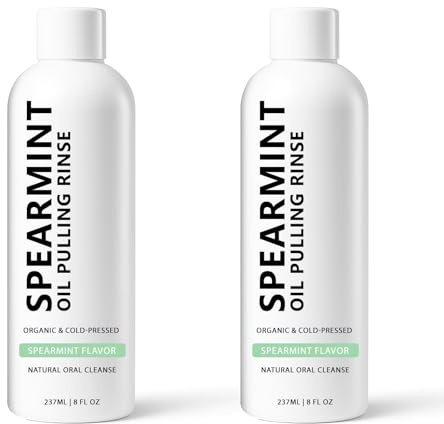 Spearmint Oil Pulling Rinse - Natural Oral Cleanse & Teeth Whitener, Organic and Cold Pressed Oil Pulling Rinse, Coconut Oils Mouthwash, Natural Fresh Breath & Oral Care, 237ml (2pcs)