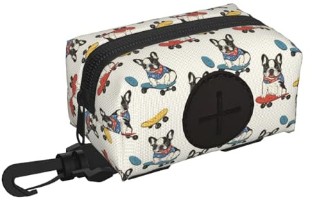 Soporte para bolsas de excrementos de perro para correa, suave, ligero, bonito estampado de monopatín, dispensador de rollos, cierre de , accesorios para pasear perros con cremallera y mosquetón