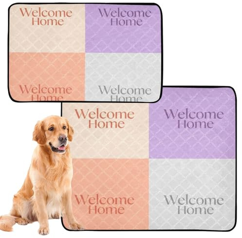 3 Pack Dog Pee Proof Rug Washable Dog Rug Anti Slip Rug for Lawn 20x24in “Welcome Home” Four - Square Color Set