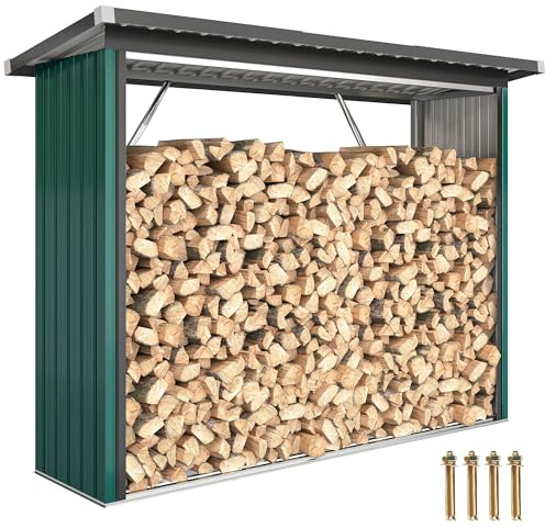 Outsunny Casetilla para Leña de Acero Galvanizado con Base Elevada y Techo Inclinado Cobertizo Leñero Exterior de Almacenamiento de Troncos 213x66,5x150 cm Verde