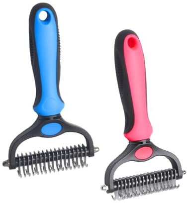 VANZACK 2 Piezas Cepillo Doble Cara para Mascotas con Cuchillas de Acero Inoxidable Peine Deslanador y Desenredante Seguro para Perros y Gatos Herramienta Ligera para Pelo y Muda Casa o