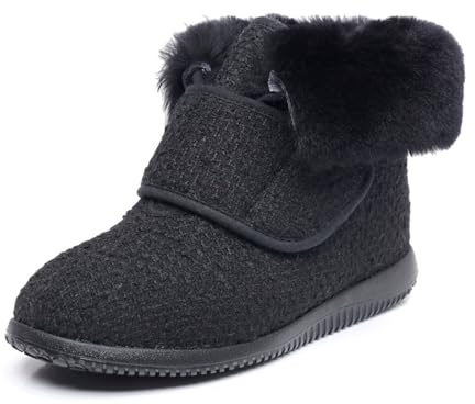 Femmes Extra Large Ajustable Chaussures Antidérapante Pantoufles Diabétiques Hiver Doublé Chaudes Bottines (L, Adulte, 36, Numérique, Système Taille Chaussures EU, Très large)