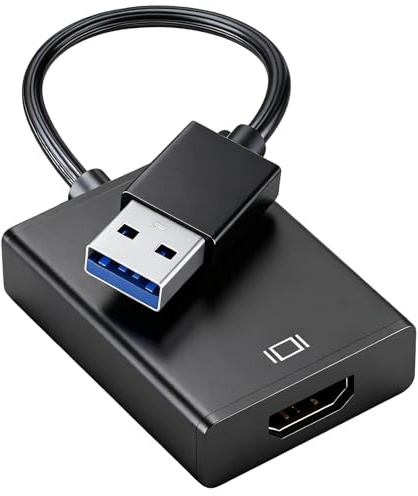 Adaptateur USB vers HDMI, USB 3.0/2.0 vers HDMI 1080p Convertisseur pour Windows XP 7/8/8.1/10/11(NO Mac & Vista) Full HD Vidéo Audio Multi Moniteur Convertisseur Compatible PC, HDTV, Projecteur
