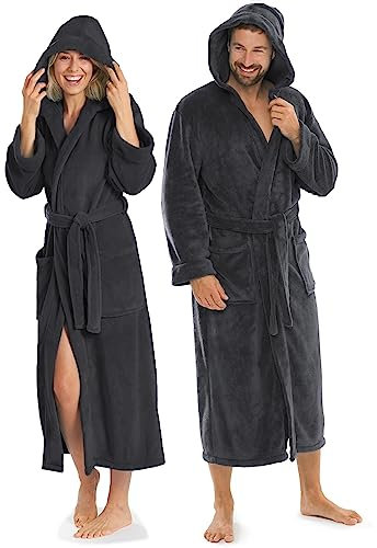 aqua-textil XS-XXXL Bademantel Kapuze Uni lang aufgesetzte Taschen Damen Herren Unisex Mikrofaser Kuschelfleece Morgenmantel, Sauna, Spa, Pool, Bad, flauschig und komfortabel - OEKO-TEX Malibu