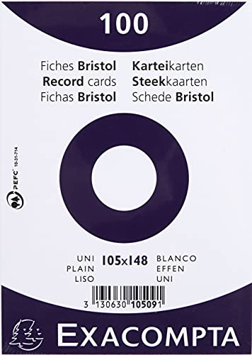 Exacompta 100 Registerkort oskrivna Ohålade i Film 105x148 mm Vit