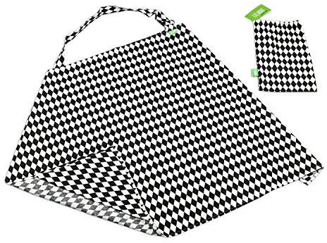 LULANDO weiches Stilltuch, Stillschal für diskretes Stillen, praktischer Sicht- und Lärmschutz aus 100% weicher und atmungsaktiver Baumwolle. Farbe: Black Diamonds / White