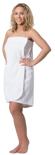 ZOLLNER Kilt de sauna pour femmes - doux pour la peau et très absorbant - coton - avec élastique et fermeture à scratch - certifié Oeko Tex®, blanc, S-M