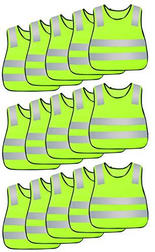 AIEOE Lot de 15 Pièces Gilet de Sécurité Enfant Fille Garçon Veste Haute Visibilité Sans Manches Élève Adolescent Gilet Réfléchissant pour Vélo Marche Jogging Randonnée Excursion Jaune Fluo